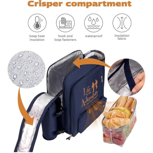 Picnic Backpack for 2 |Picnic Basket |Stylish All-in-One Picnic Bag- insulated - Picture 5 of 16
